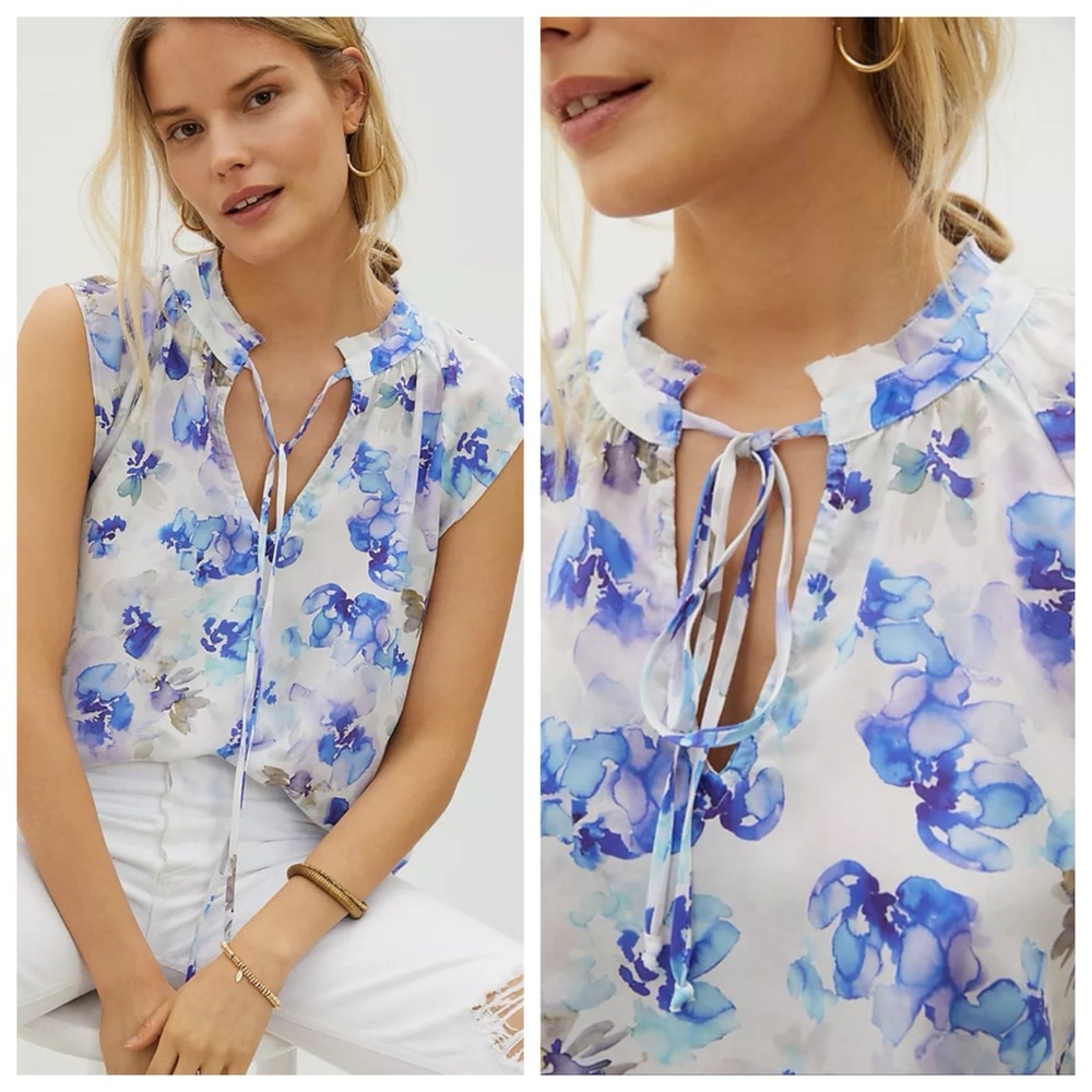 Anthropologie Cloth & Stone Margie Floral Flutter Sleeved Blouse